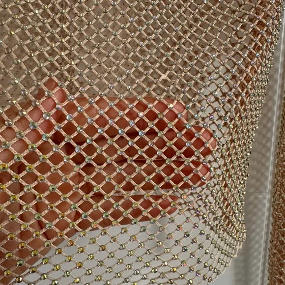 Zara Chain link Sparkle Mesh Long-Sleeve Crop Top - Iridescent - M - Picture 4 of 5